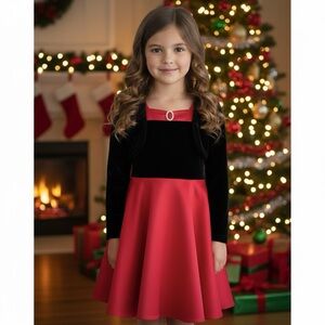 Special Occasion Red & Black velvet Dress sz 8